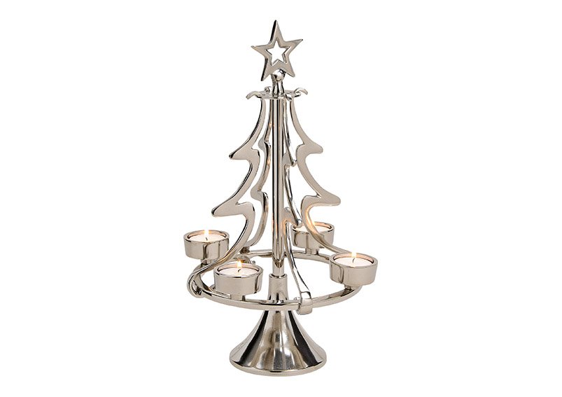 Tealightholder tree for 4 tealights, aluminium, silver, (w/h/d) 20x40x20cm