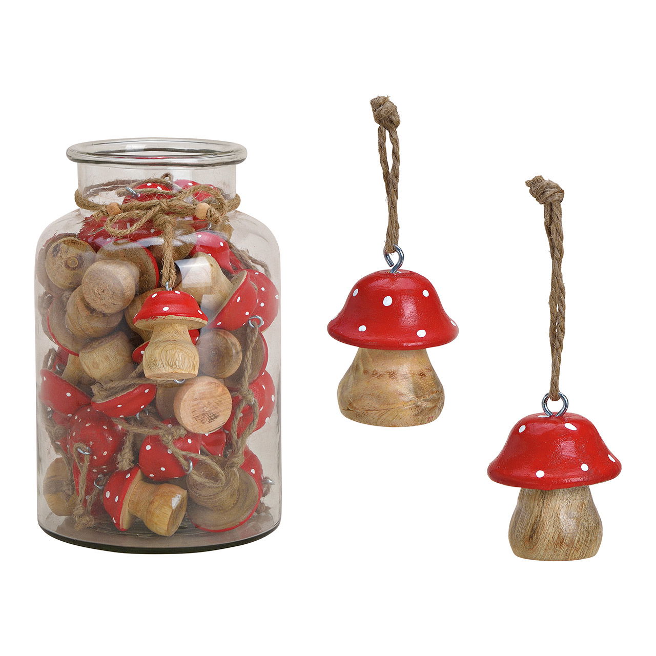 Wooden toadstool hanger, 40 pieces in a jar, red (H) 5 cm Wooden toadstool hanger, 40 pieces in a jar, red (H) 5 cm