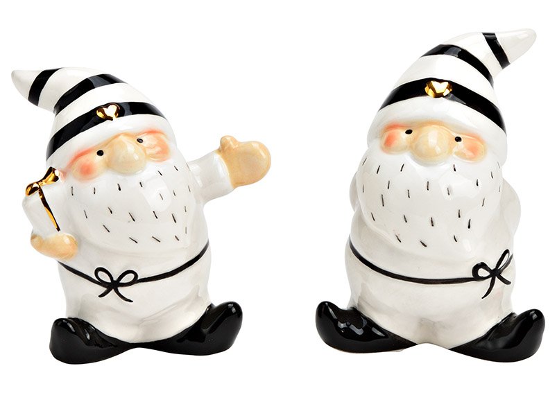 Père Noël en céramique Blanc, noir 2 fois, (L/H/P) 7x8x5cm