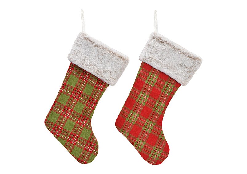 Santa claus boot made of textile red, green 2-way, (w / h / d) 23x48x3cm