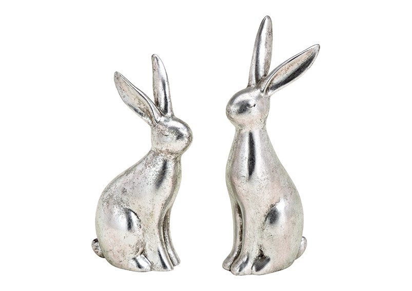 Bunny made of ceramic silver 2-fold, (W / H / D) 6x16x4cm 4x14x8cm