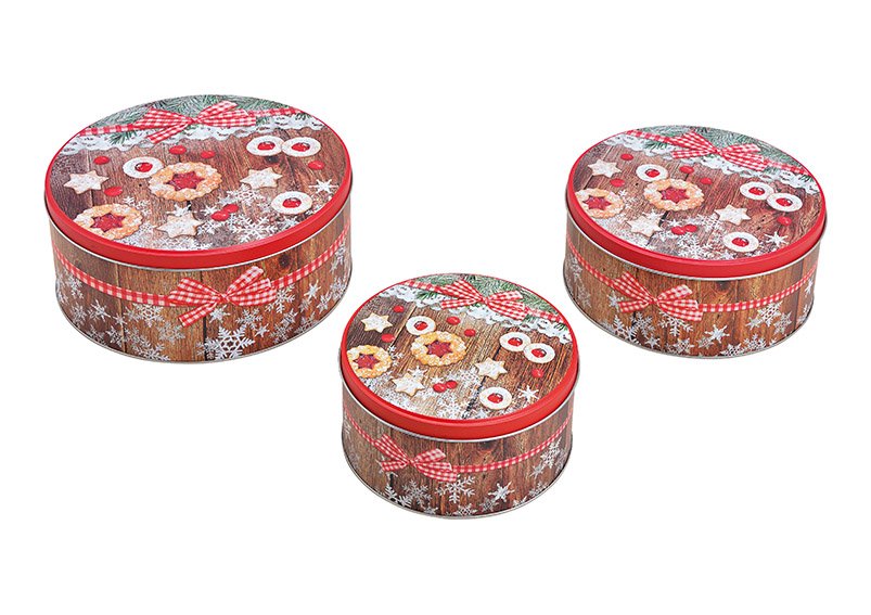 Juego de latas de decoración de galletas de Navidad de color metálico, juego de 3, (A/H/D) 19x9x19cm