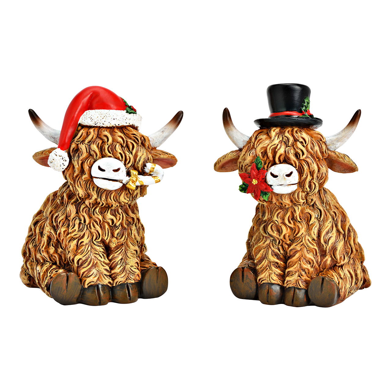 Figurine Vache avec bonnet en poly, 2 fois, marron (L/H/P) 9x13x9cm