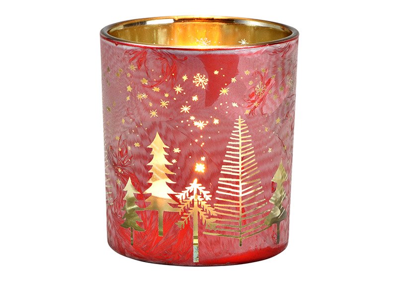 Windlight Christmas tree decor of glass red, gold (W/H/D) 7x8x7cm
