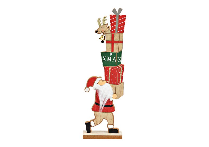 Père Noël avec cadeaux en bois multicolore (L/H/P) 9x30x4cm