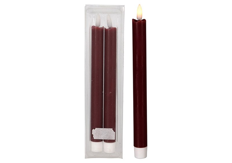 Stick candles set LED set of 2, made of wax red (W/H/D) 2x23x2cm