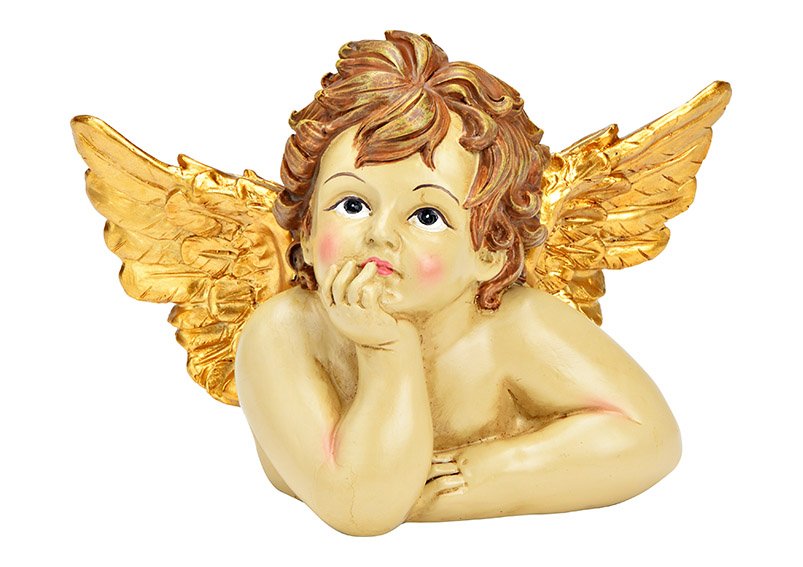 Cabeza de ángel de poli oro (A/A/P) 17x12x10cm