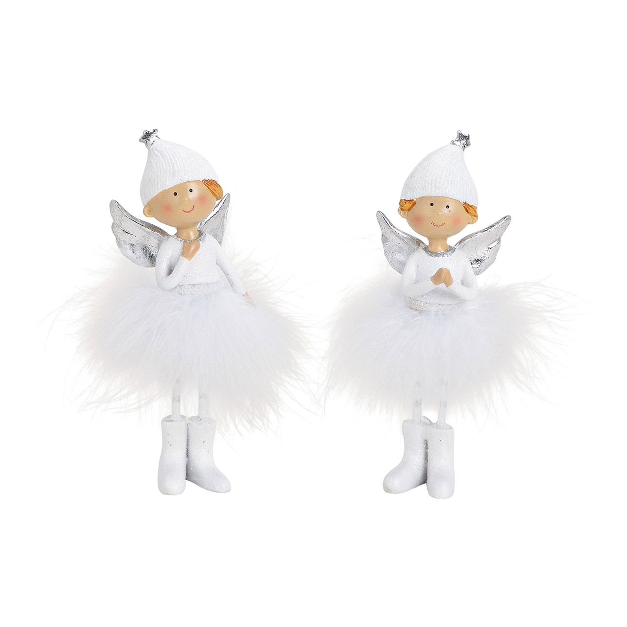 Angel poly feather white silver 2 asst. 5x14x4cm