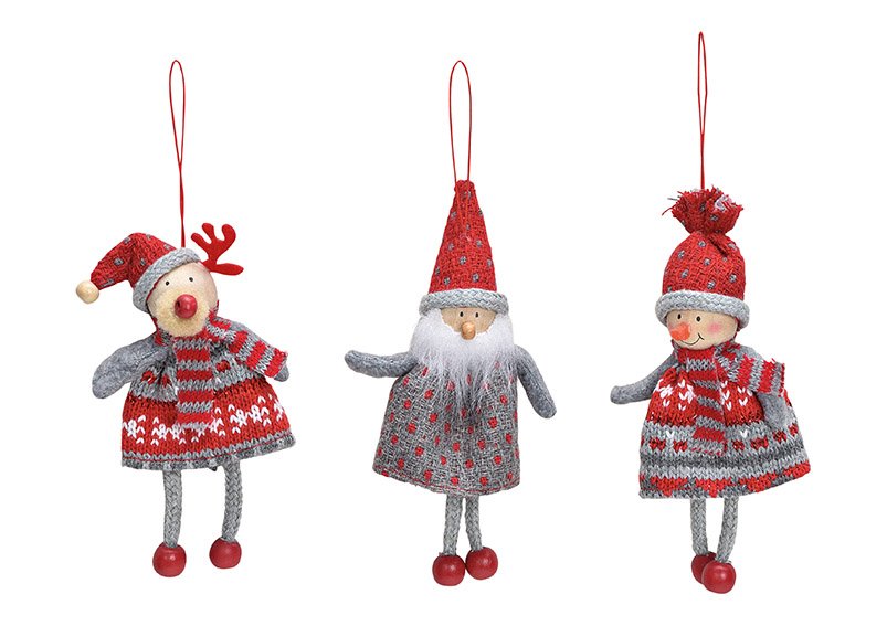 Percha Papá Noel, alce, muñeco de nieve de textil gris de 3 pliegues, (c/h/d) 6x12x4cm