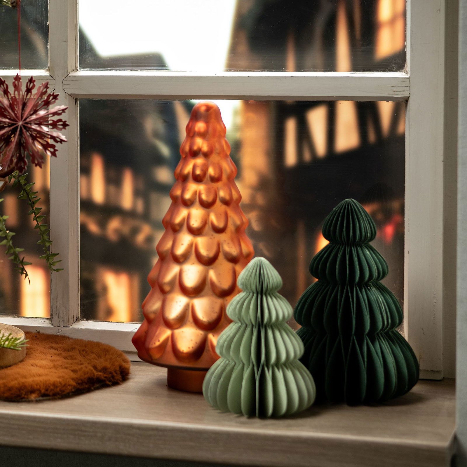 Árbol de Navidad de nido de abeja de papel/cartón, verde (A/A/P) 21x30x21cm Fenster, Fensterbank