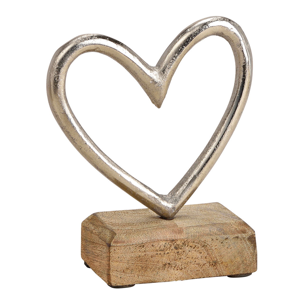 Heart stand on wooden base made of metal silver (w / h / d) 11x13x5cm