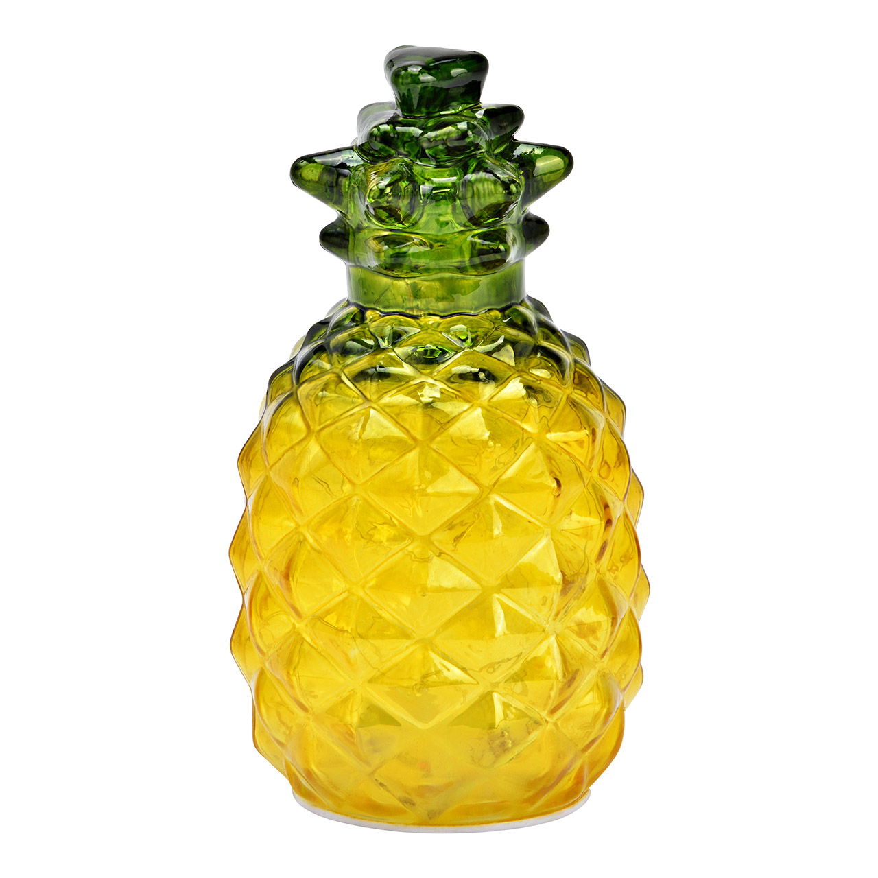 Deko Ananas mit 5er LED/Timer aus Glas, Gelb/Grün (B/H/T) 8x17x8cm Batteriebetrieb 2xAAA nicht enthalten