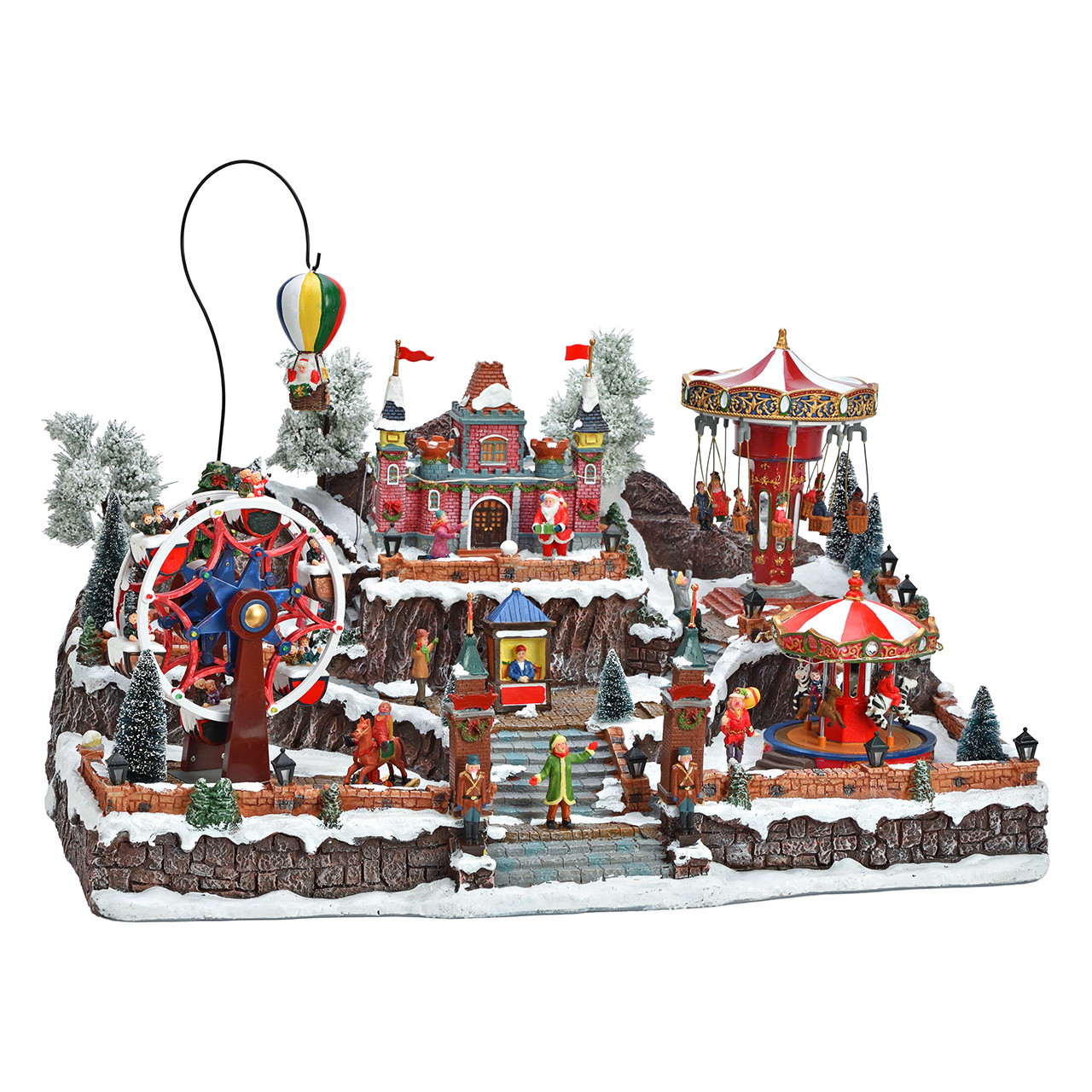 Weihnachtsjahrmarkt mit Riesenrad und Karussells aus Poly Weihnachtsdorf, Jahrmarkt, Karussell, Riesenrad, Schneelandschaft
