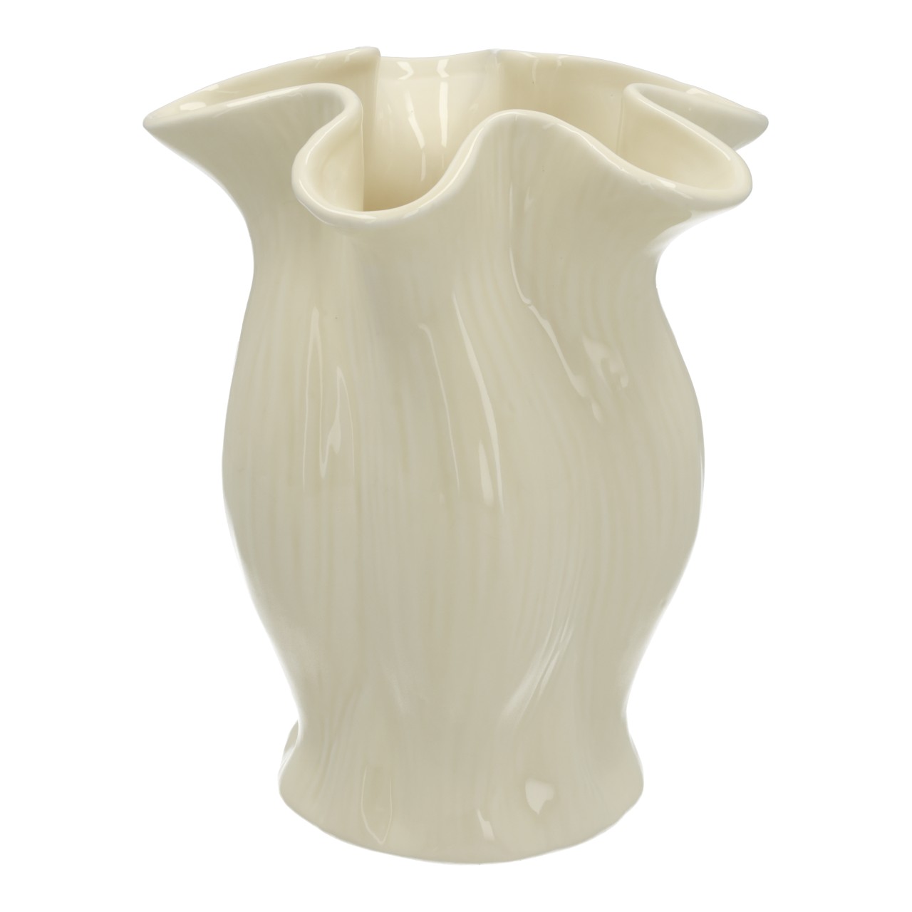 Vase en porcelaine blanche (L/H/P) 16 x 19 x 15 cm Vase, Porzellan, cremig, Rillendes Muster, Blumen Vase