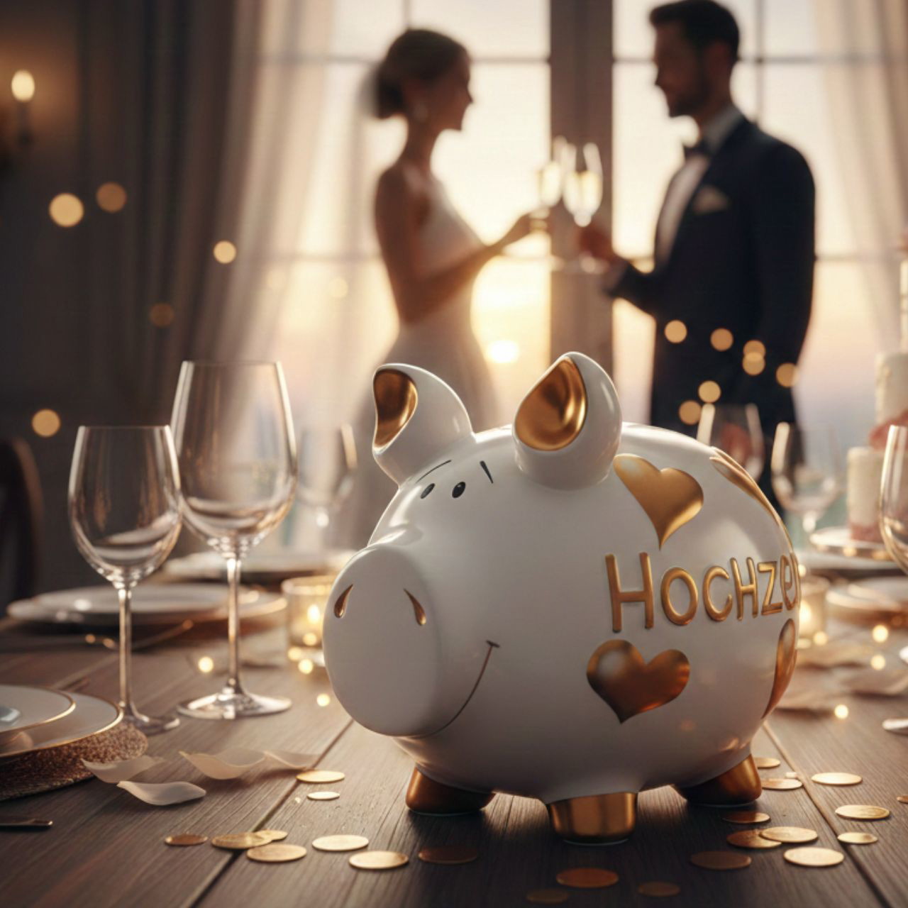 Sparschwein Company Sparschwein Schweinegeldbörse, Geldsammelobjekt, Hochzeit, Herzdekor, Goldakzente