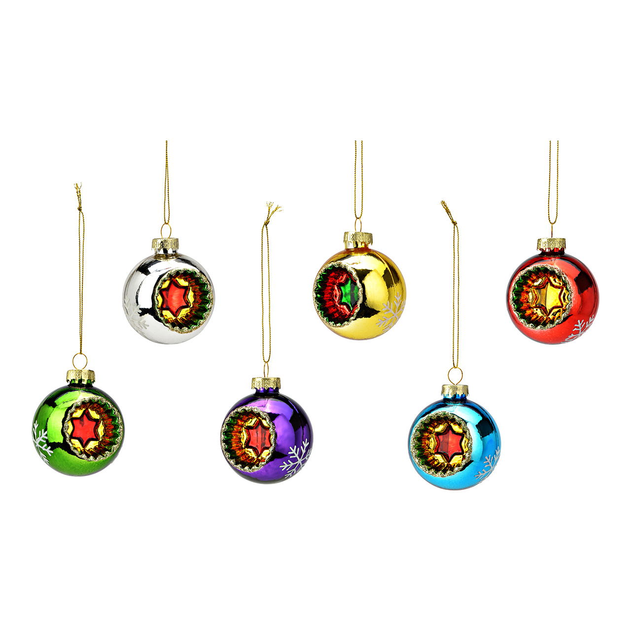 Weihnachtskugel aus Glas, 6-fach, Bunt (B/H/T) 5x6x6cm Ø6cm Zubehor, Ohrring, Schmuck