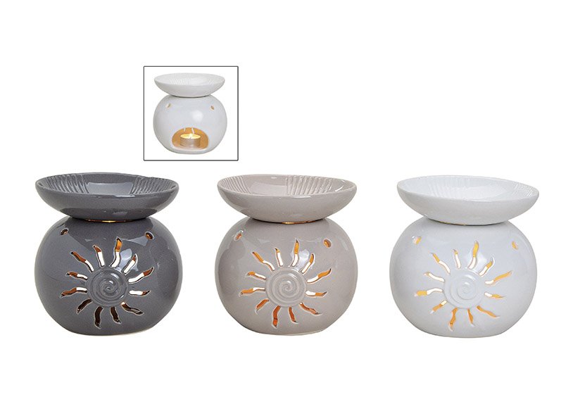 Fragrance burner sunshine motif ceramic 3-ass. 13x13 cm}