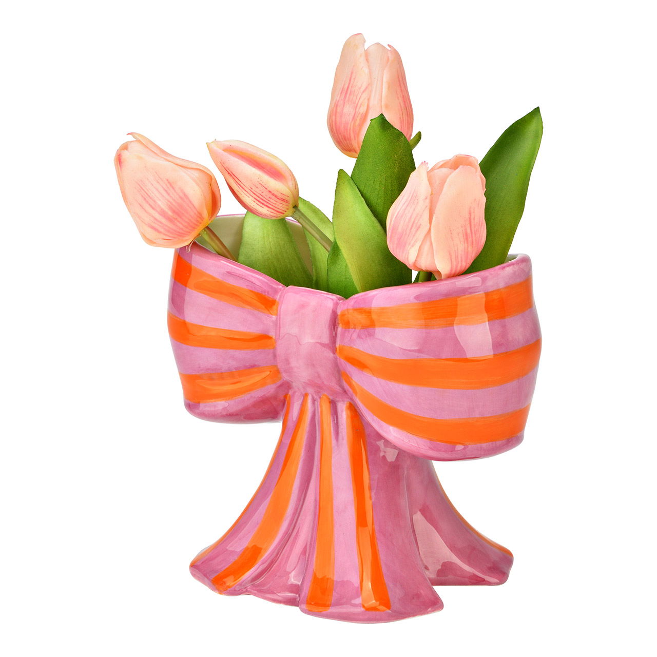 Vase Schleife aus Keramik, Lila/Orange (B/H/T) 18x15x13cm Blume, Blumen-Arrangement, Blumenstrauß, Topfpflanze, Vase