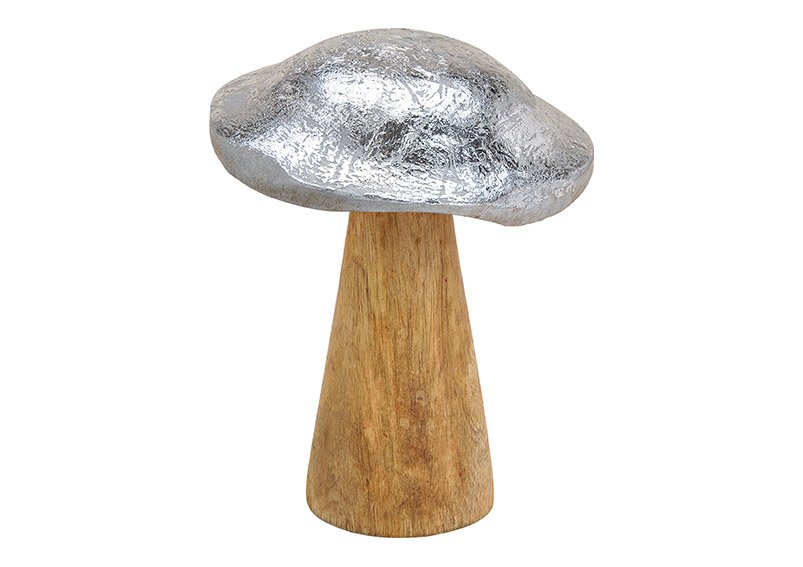 Mushroom van mangohout zilver (w/h/d) 12x16x12cm
