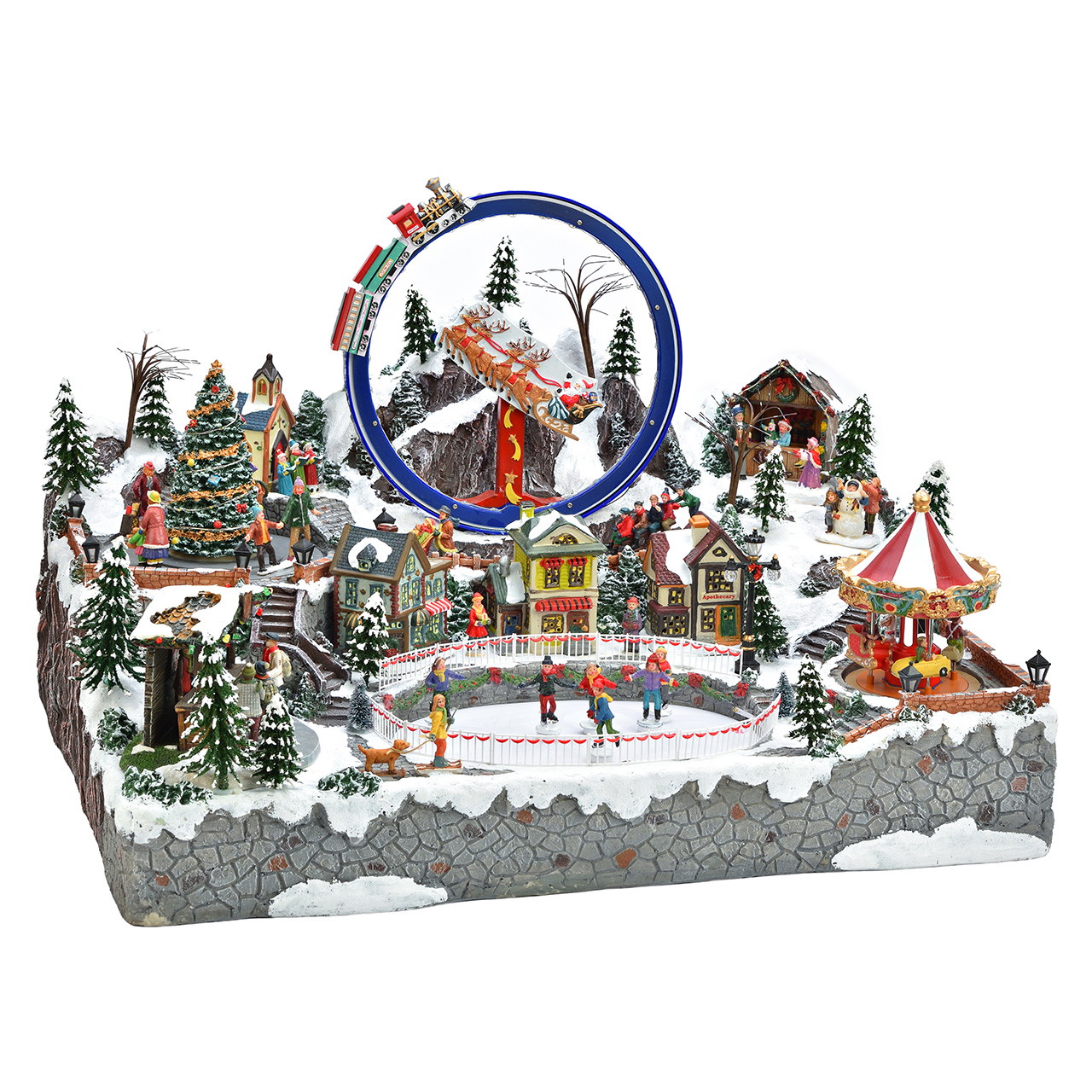 Weihnachtsdorf, Winterdorf, Spielzeugeisenbahn, Eislaufbahn, Karussell