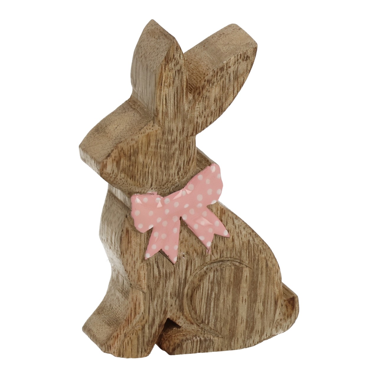 Bunny with bow made of mango wood natural (W/H/D) 6x10x2.5cm Holzfigur, Hase, Dekofigur, Kleines Tier, pinke Schleife