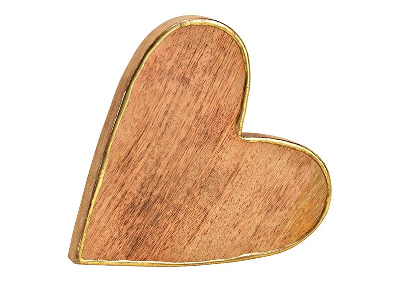 Herz mit Goldrand aus Mangoholz Natur (B/H/T) 20x20x4cm