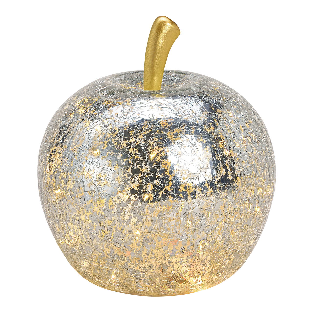 Pomme avec 30 LED, avec minuterie en verre Argent (L/H/P) 22x24x22cm