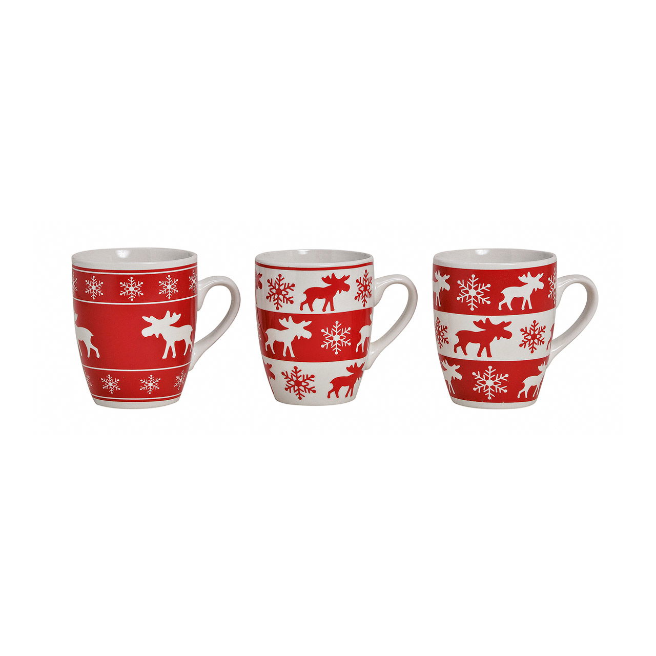 Mok eland decor gemaakt van keramiek rood-wit, 3 assorti, 280 ml (w/h/d) 11x10x8 cm