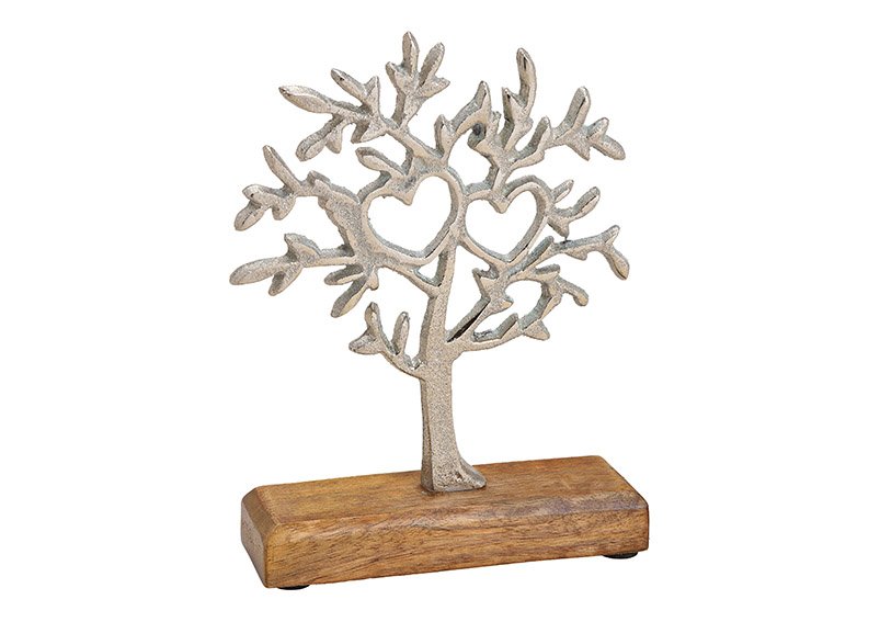 Albero da esposizione di legno di mango, metallo argento (L/H/D) 15x20x5cm