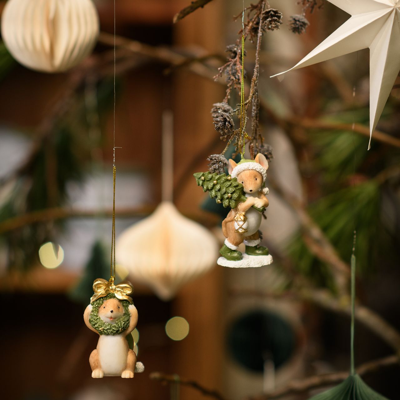 Topolino da appendere con ghirlanda/albero di Natale in polietilene, 2 pieghe, verde (L/H/D) 4x7x4cm
