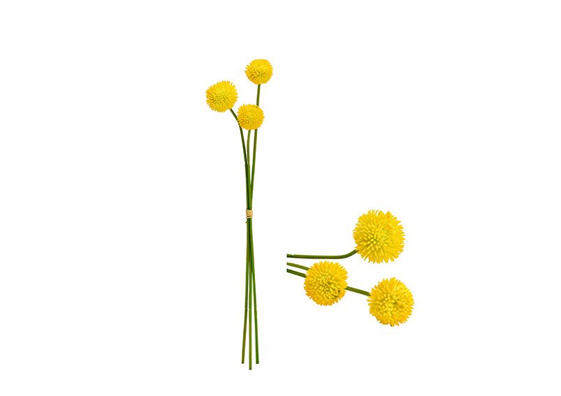 Fleur artificielle Craspedia Bund, set de 3, en plastique jaune (H) 47cm