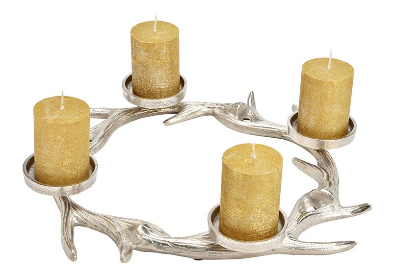 Advent wreath, candle holder, antlers of metal silver (W/H/D) 46x6x46cm