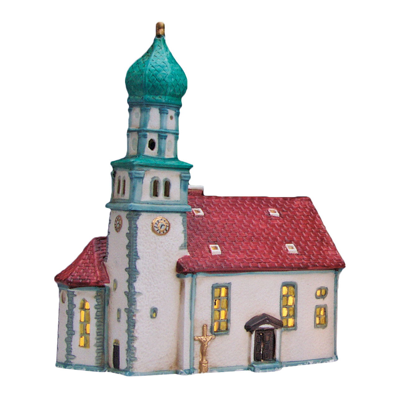 Maison lumineuse Wurm Église Wasserburg/Lac de Constance en porcelaine, Coloré (L/H/P) 19x24x12cm