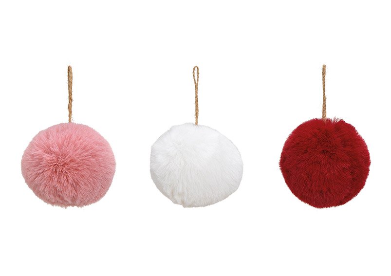 Hanger ball plush bordeaux/pink/white 3-asst. 7x7x7cm ø7cm