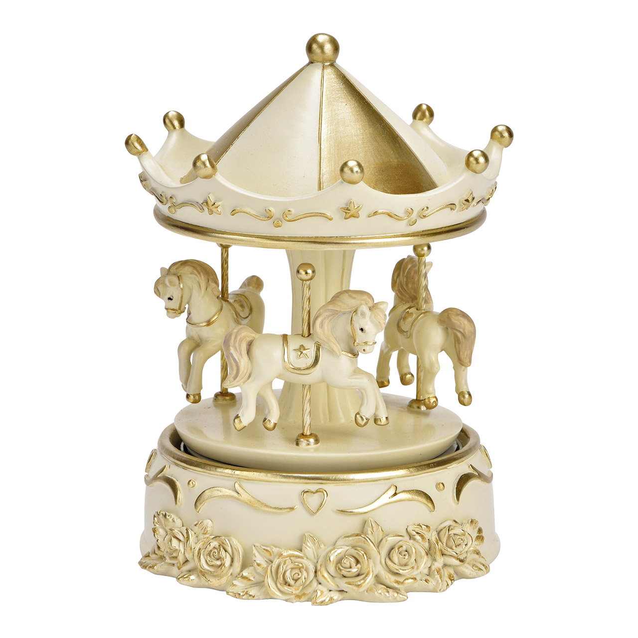 Spieluhr Karussel Pferde aus Poly weiß (B/H/T) 12x16x12cm Spieluhr Karussel Pferde aus Poly weiß (B/H/T) 12x16x12cm
