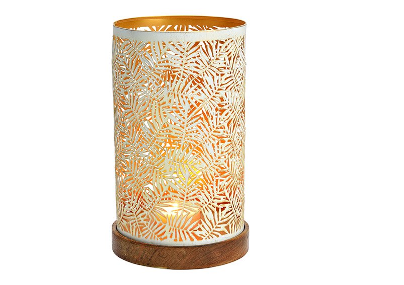 Lanterna su base in legno di mango in metallo bianco, oro (L/H/D) 16x28x16cm