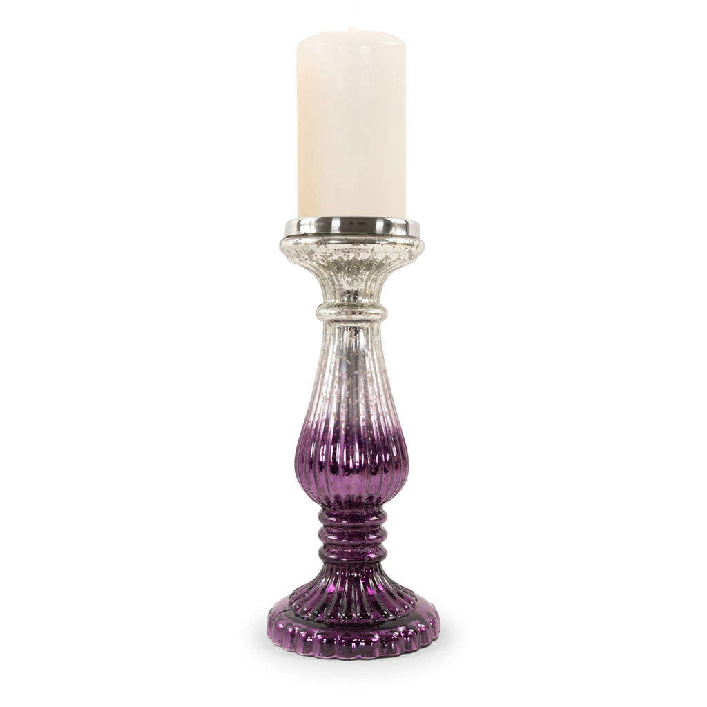 Bougeoir ombré, verre / métal, 31x13cm, 1 pc, lilas/argent ant. Kerze, Kerzenständer, Rauchrohr