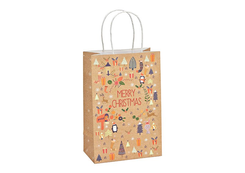 Gift bag, Christmas decor, made of paper/cardboard brown (W/H/D) 18x27x10cm