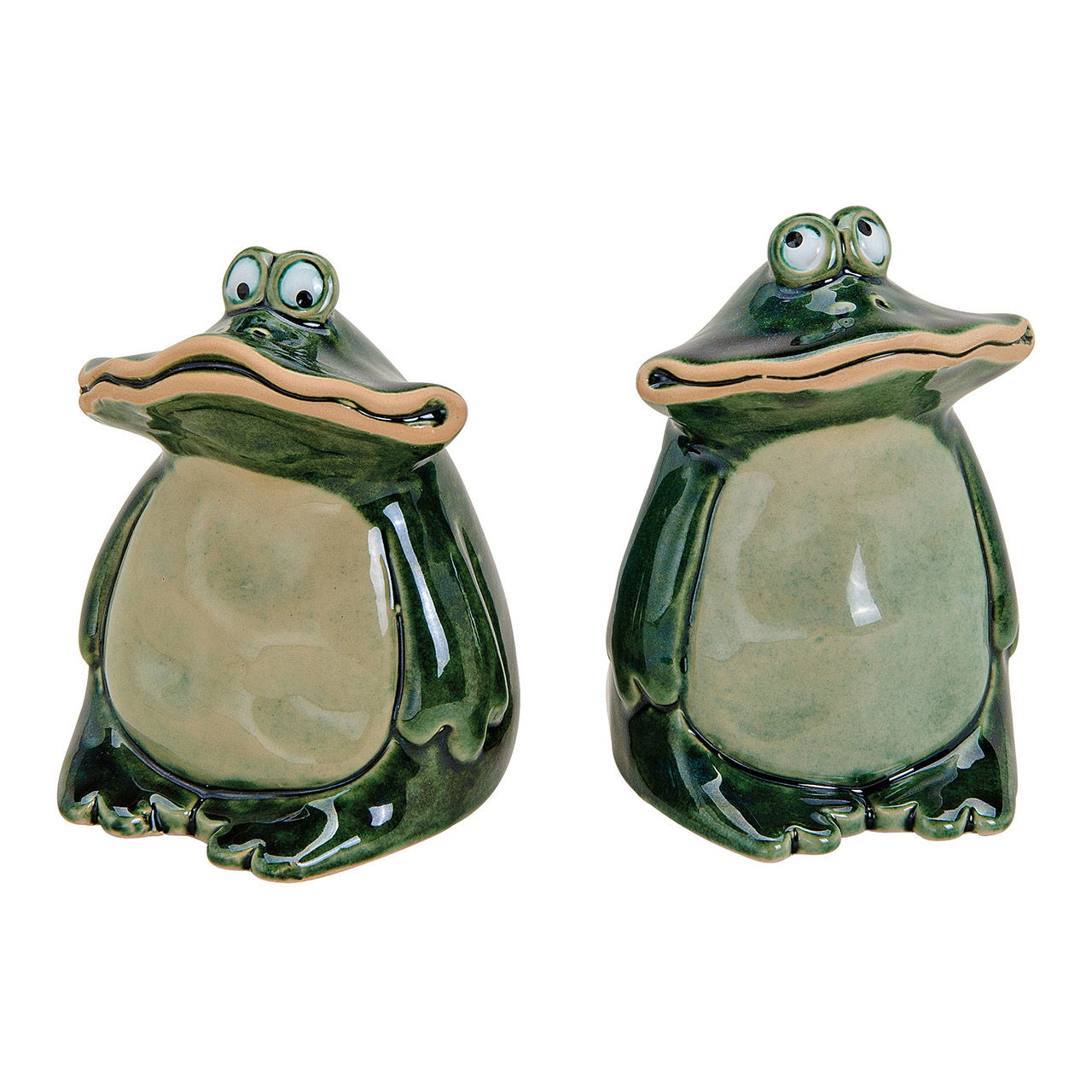Frosch aus Keramik, grün 2-fach (B/H/T) 7x10x7cm Frosch aus Keramik, grün 2-fach (B/H/T) 7x10x7cm