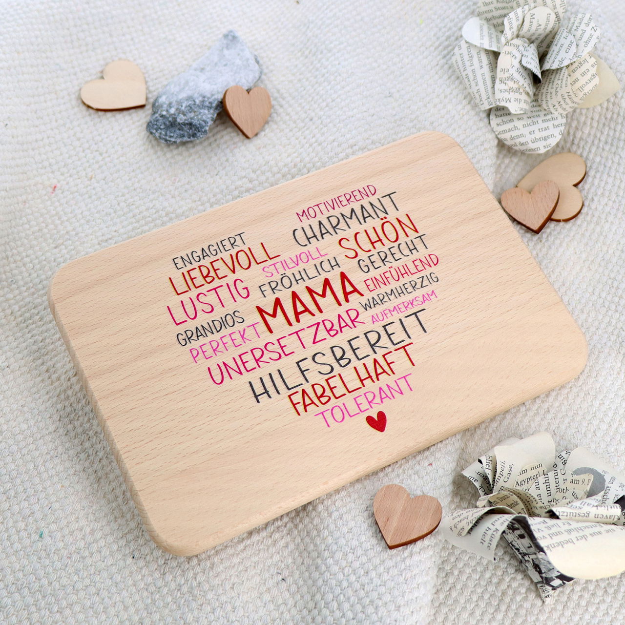 Gekleurde houten ontbijtplank ``Mama`` Wortherz, naturel (B/H/D) 22x1x14cm