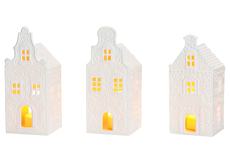 Lichthaus, nur für LED Teelichter geeignet aus Porzellan weiß 3-fach, (B/H/T) 7x16x7cm