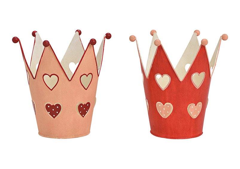 Crown heart decor made of metal pink 2 asst, (w / h / d) 12x12x12cm