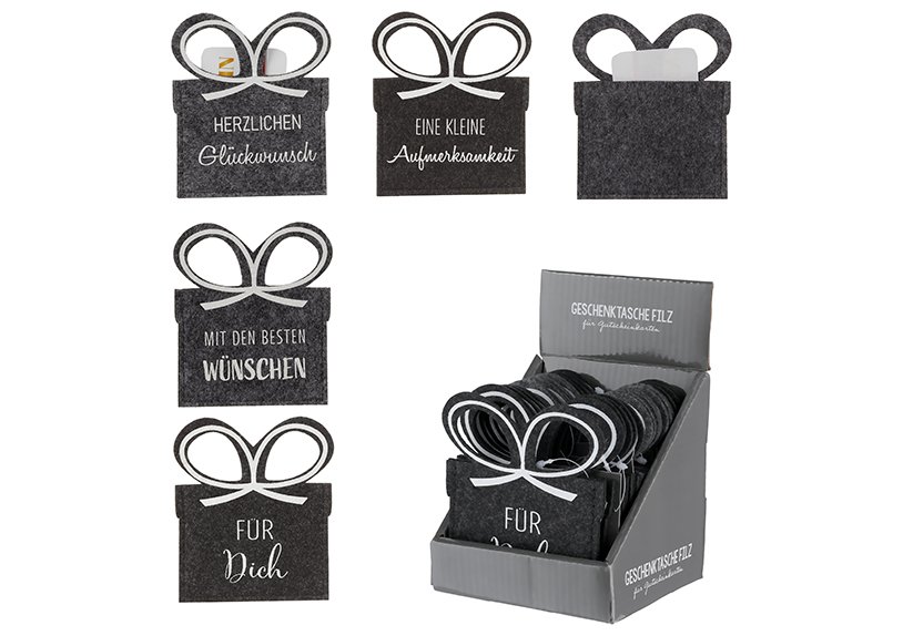 Gift bag for gift cards of felt gray / anthracite 4-ass, 10x12cm