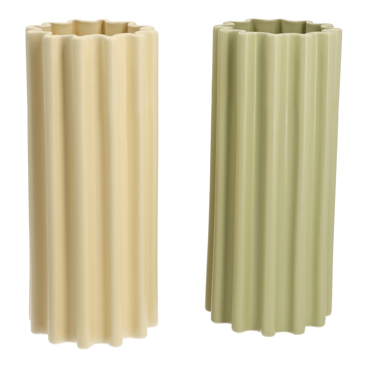 Vaso in porcellana beige, assortimento doppio (L/A/P) 12x28x12 cm Vase, Keramik, Tall, Rippenstruktur, Zweifarbig