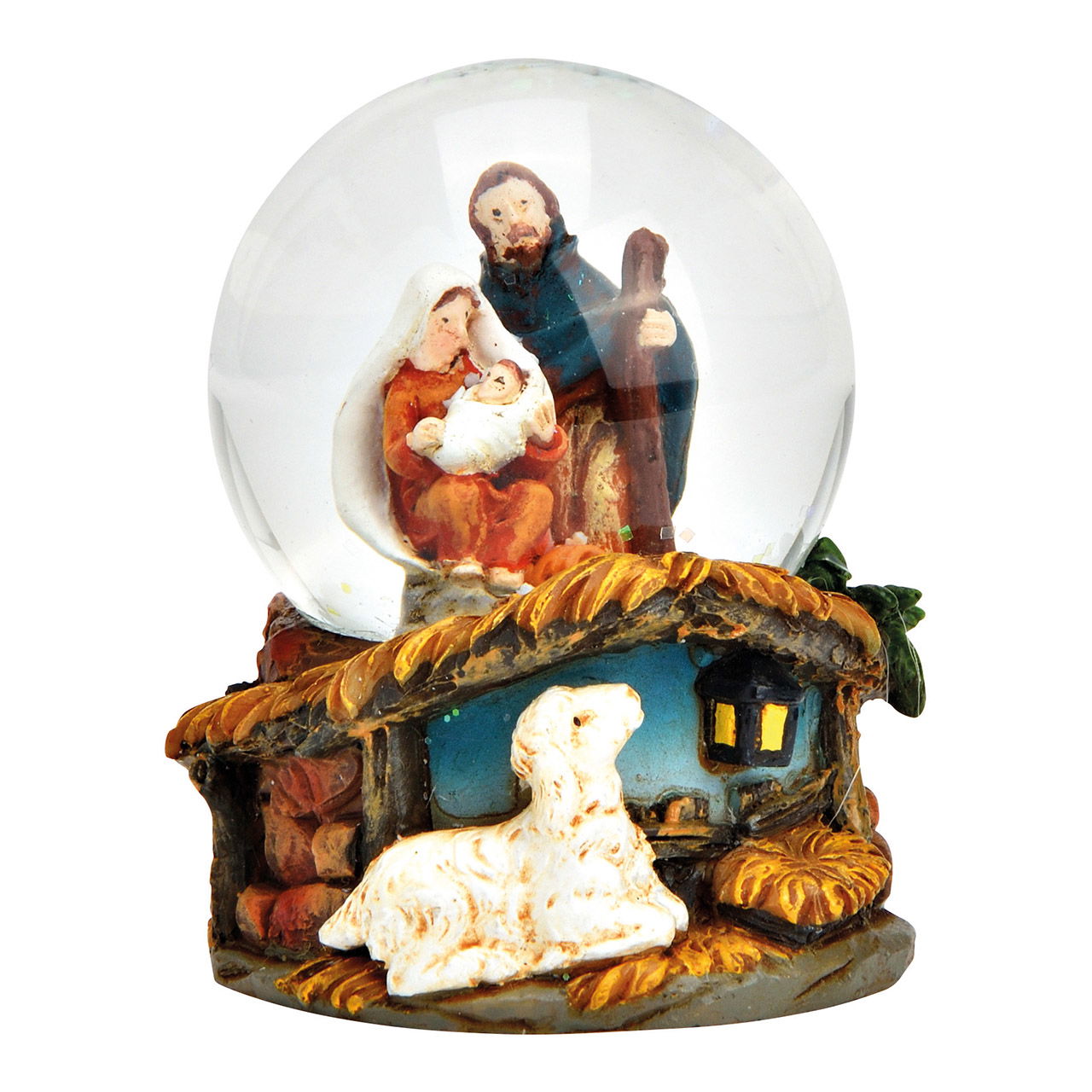 Boule à neige crèche en poly, verre multicolore (L/H/P) 4x6x4cm