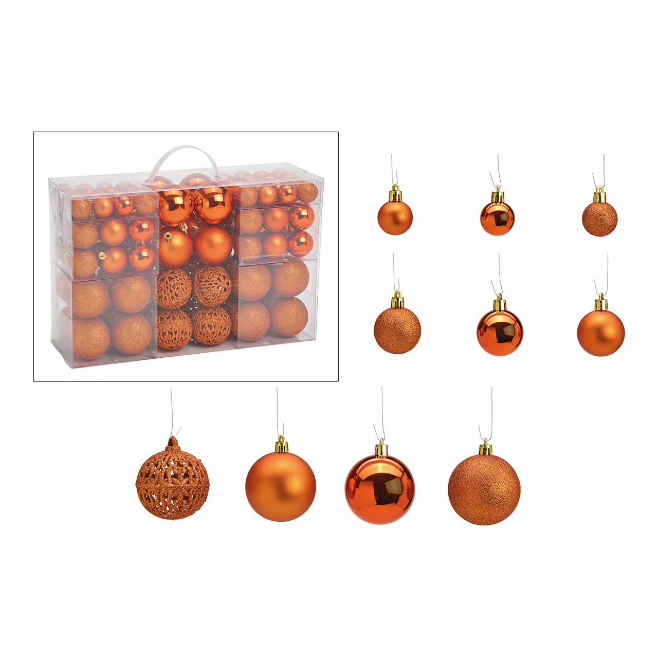 Plastic kerstballen, set van 100, koper Ø3/4/6cm (B/H/D) 35x23x12cm Zubehor, Ohrring, Schmuck