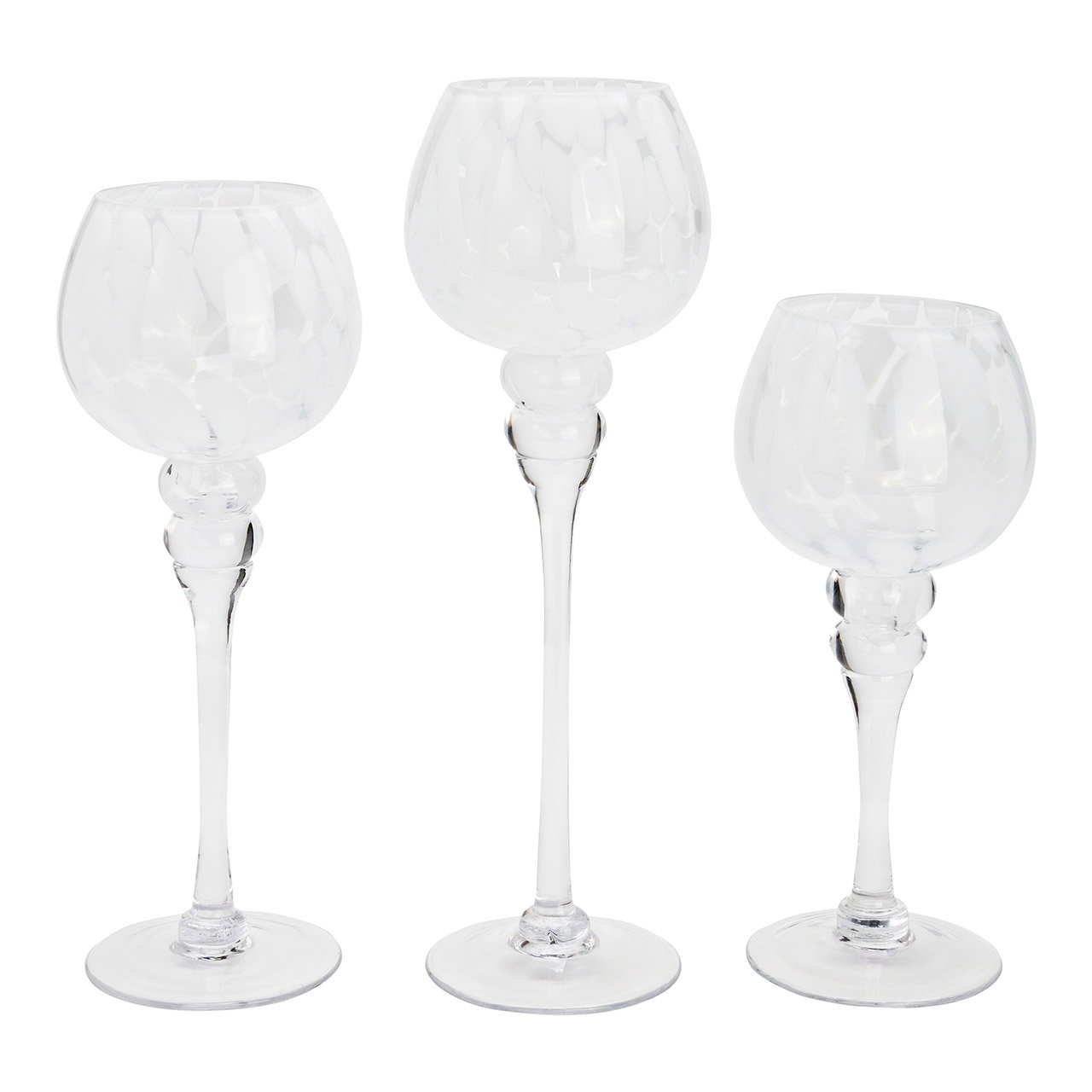 Windlicht Kelch mit Punkten aus Glas, 3er-Set, Weiß/Transparent Ø13cm (H) 30/35/40cm glas-Weingläser, Wein-Gläser, Kristall, Stielglas, 3er-Set