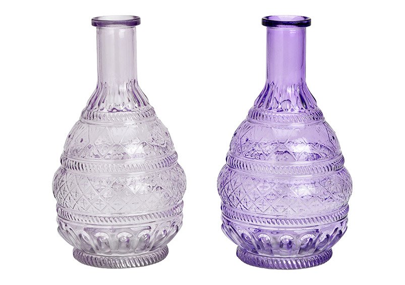 Vaso in vetro viola a 3 pieghe, (L/H/D) 12x23x12cm