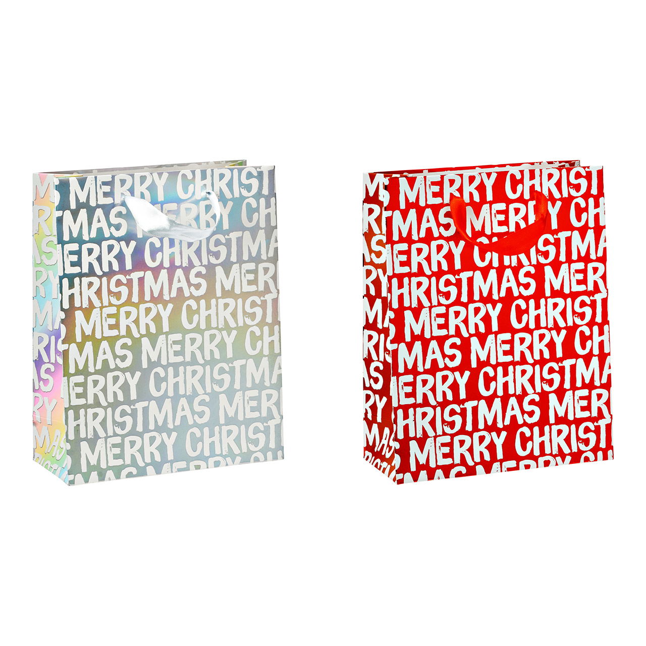 Sacchetto regalo Merrry in carta/cartone, 2 pieghe, rosso/argento (L/H/D) 18x23x8cm Sacchetto regalo Merrry in carta/cartone, 2 pieghe, rosso/argento (L/H/D) 18x23x8cm
