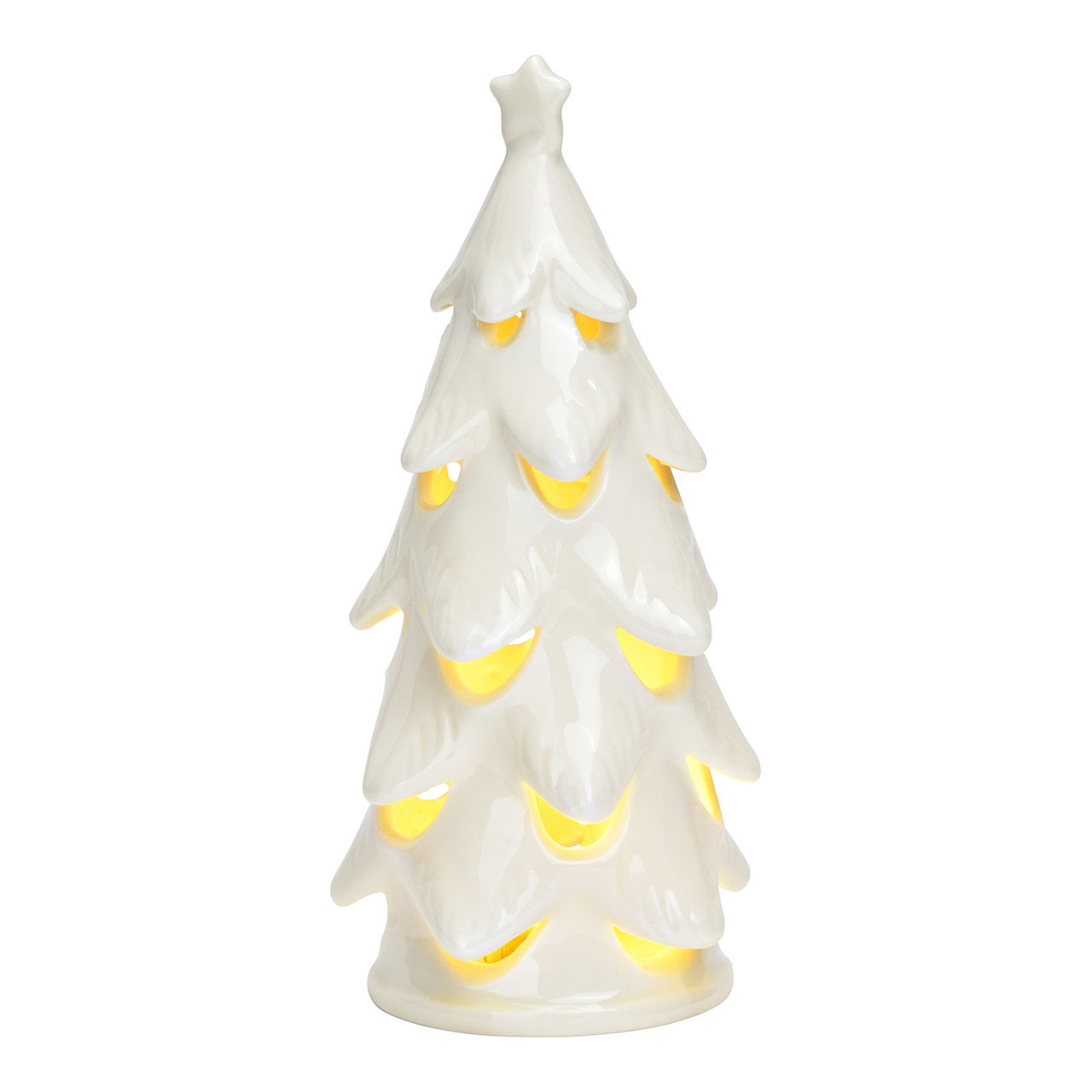 Tannenbaum mit LED aus Keramik, Weiß (B/H/T) 8x18x8cm Batteriebetrieb 3xLR44 nicht enthalten